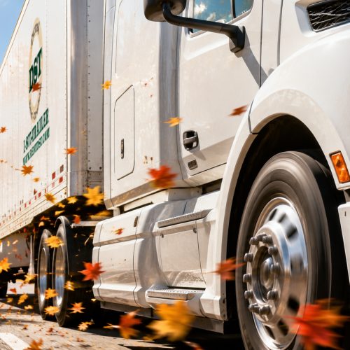 DST Semi Trailer with colorful Fall Leaves