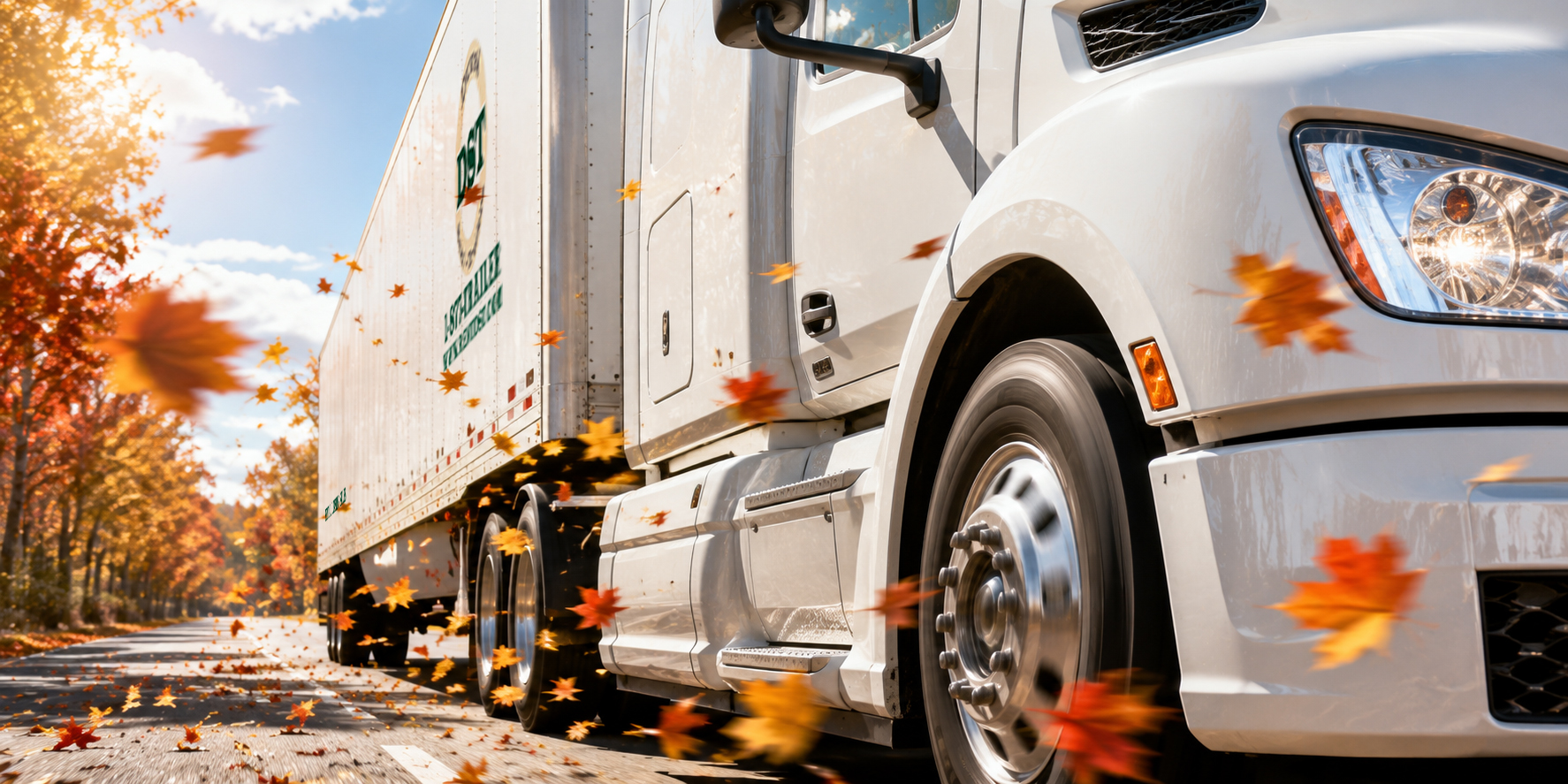 DST Semi Trailer with colorful Fall Leaves